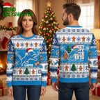 Detroit Lions Santa Hat Mascot Gingerbread Snowflake Ugly Christmas Sweater