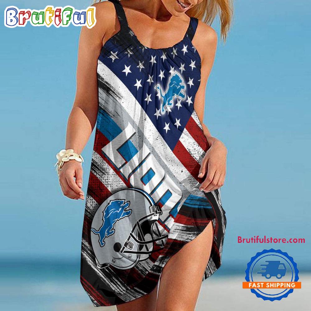 Detroit Lions USA Independence Day Women’s Summer Beach Sling Dress