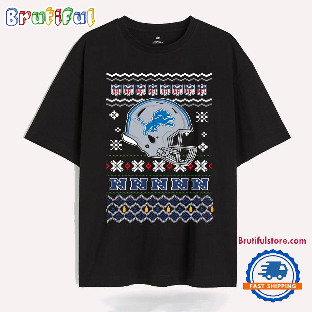Detroit Lions Football Logo Team Helmet Merry Chritmas 2024 T Shirt
