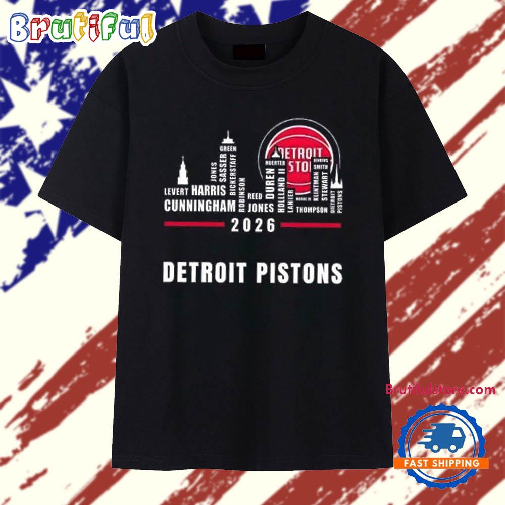 Detroit Pistons 2026 greatest of all time players city skyline T Shirt