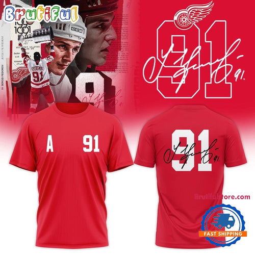 Detroit Red Wings 91 Sergei Fedorov All Over Print Shirt