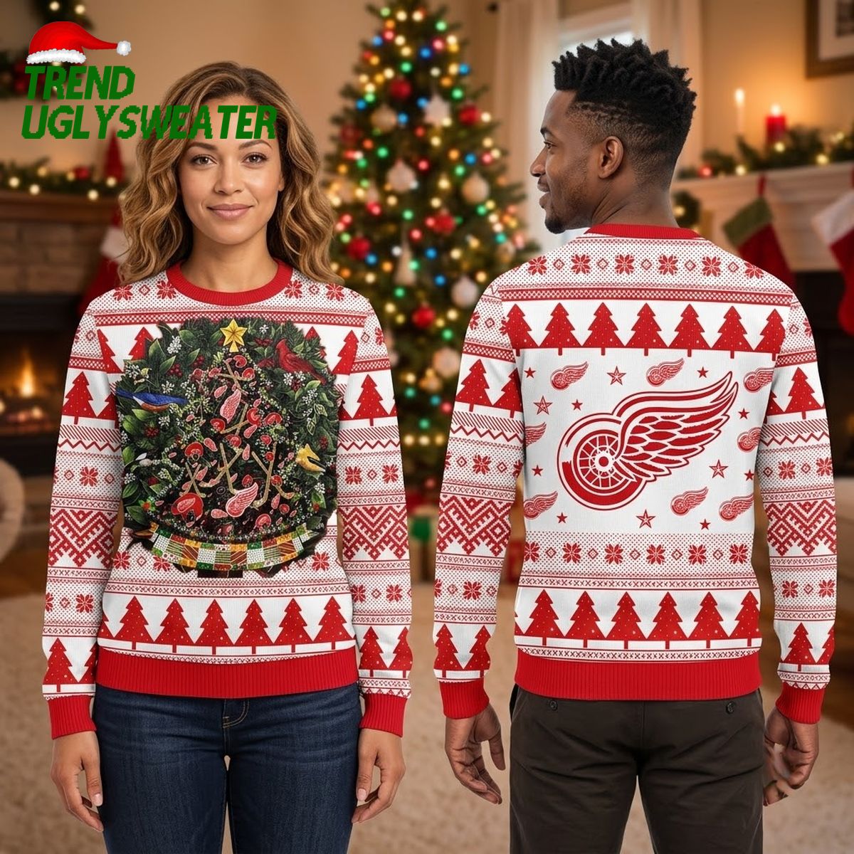 Detroit Red Wings Hockey Christmas Tree Ugly Christmas Sweater