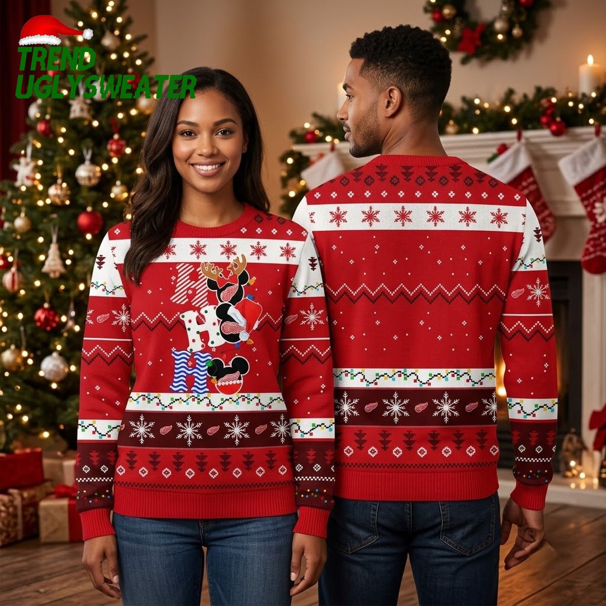 Detroit Red Wings Mickey Mouse Holiday Characters Ugly Christmas Sweater