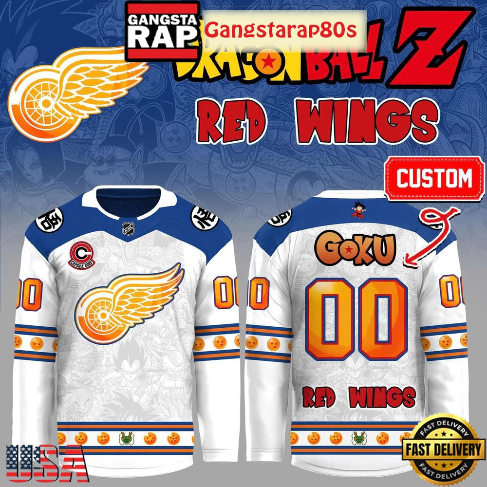 Detroit Red Wings x Dragonball Z Super Aura Custom Hockey Jersey