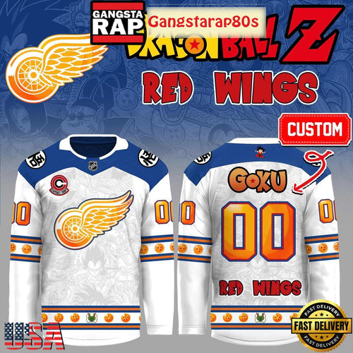 Detroit Red Wings x Dragonball Z Super Aura Custom Hockey Jersey