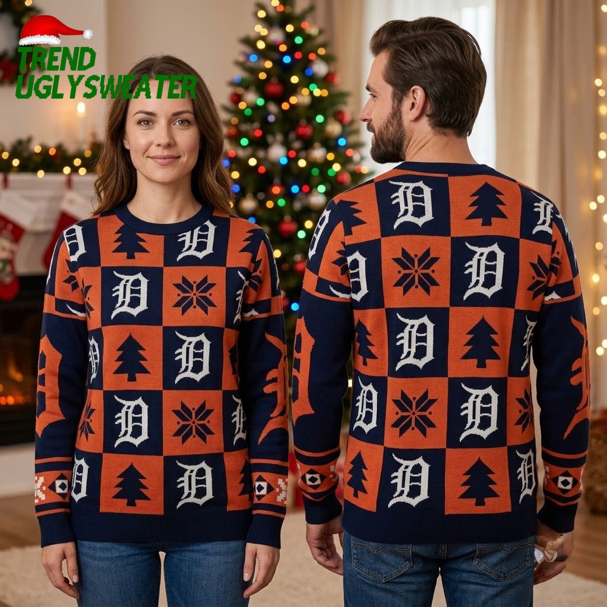 Detroit Tigers Checkerboard Logo Christmas Ugly Christmas Sweater