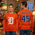 Detroit Tigers Custom Name And Number Orange Logo Ugly Christmas Sweater