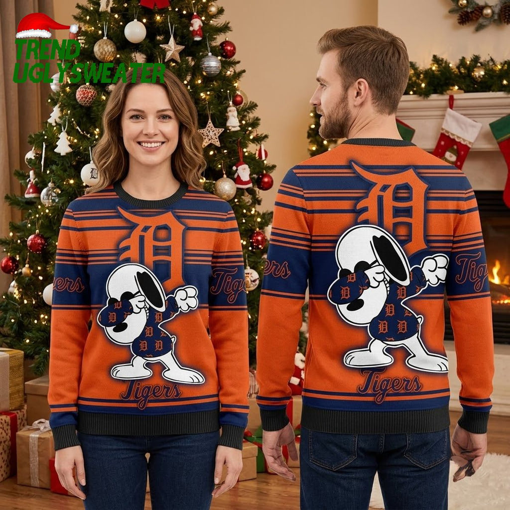 Detroit Tigers Dabbing Snoopy Number 16 Ugly Christmas Sweater