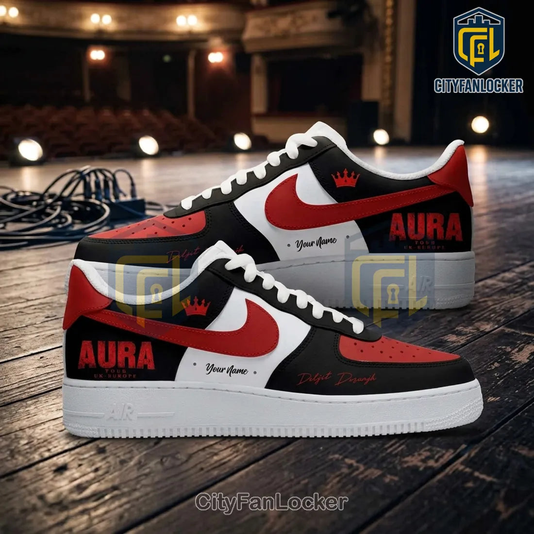 Diljit Dosanjh Aura Tour Black Red Air Force 1 Sneakers