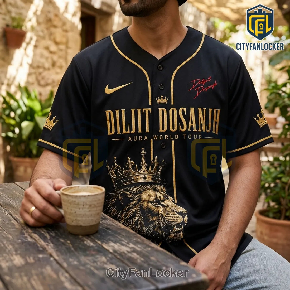 Diljit Dosanjh Aura World Tour Black Gold Baseball Jersey