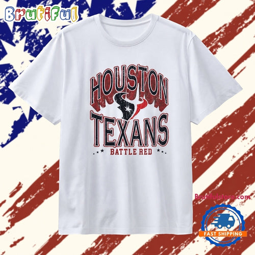 Distressed Houston Texans Battle Red Logo T Shirt