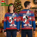 Dodgers Snoopy Dabbing Red And Blue Striped Ugly Christmas Sweater