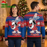 Dodgers Snoopy Dabbing Red And Blue Striped Ugly Christmas Sweater