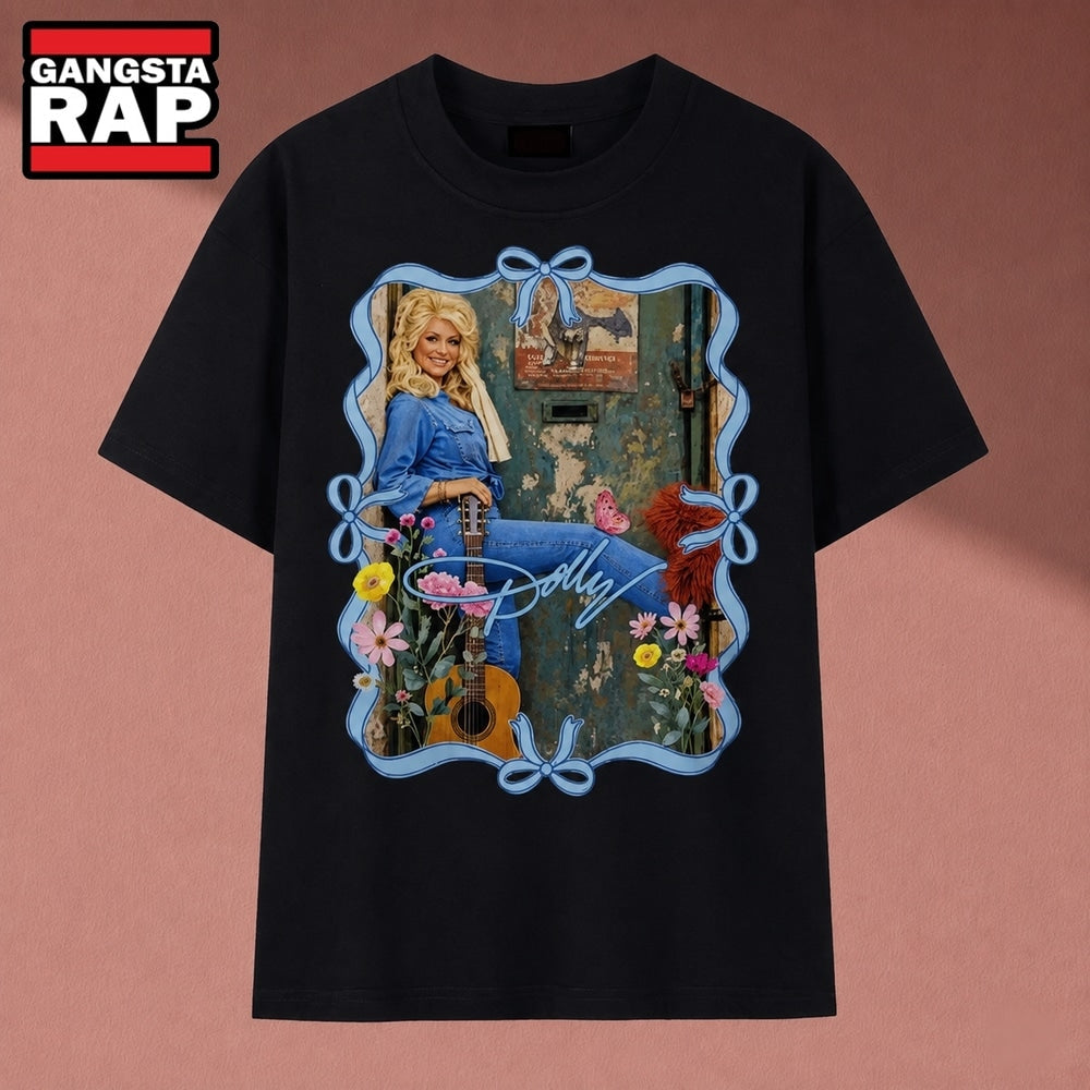 Dolly Parton Country Music Floral Ribbon Frame Vintage Graphic T Shirt, Music 2D Shirt