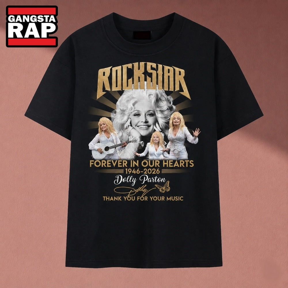 Dolly Parton Rockstar Vintage Gold Collage Graphic T Shirt, Music 2D Shirt