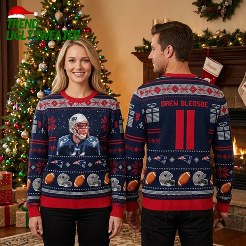 Drew Bledsoe 11 New England Patriots Football Helmet Ugly Christmas Sweater