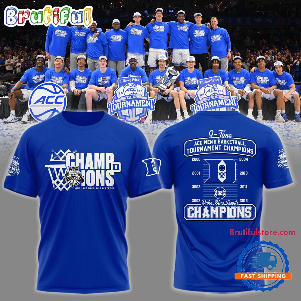 Duke Blue Devils 2025 ACC Men’s Basketball Conference Tournament Champions 3D Print T Shirt
