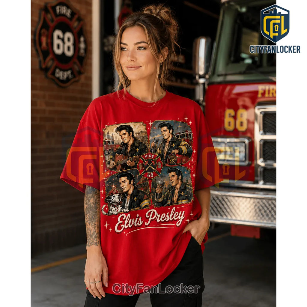 Elvis Presley Firefighter Red T-Shirt 2026