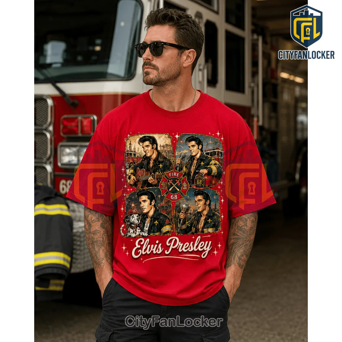 Elvis Presley Firefighter Red T-Shirt 2026