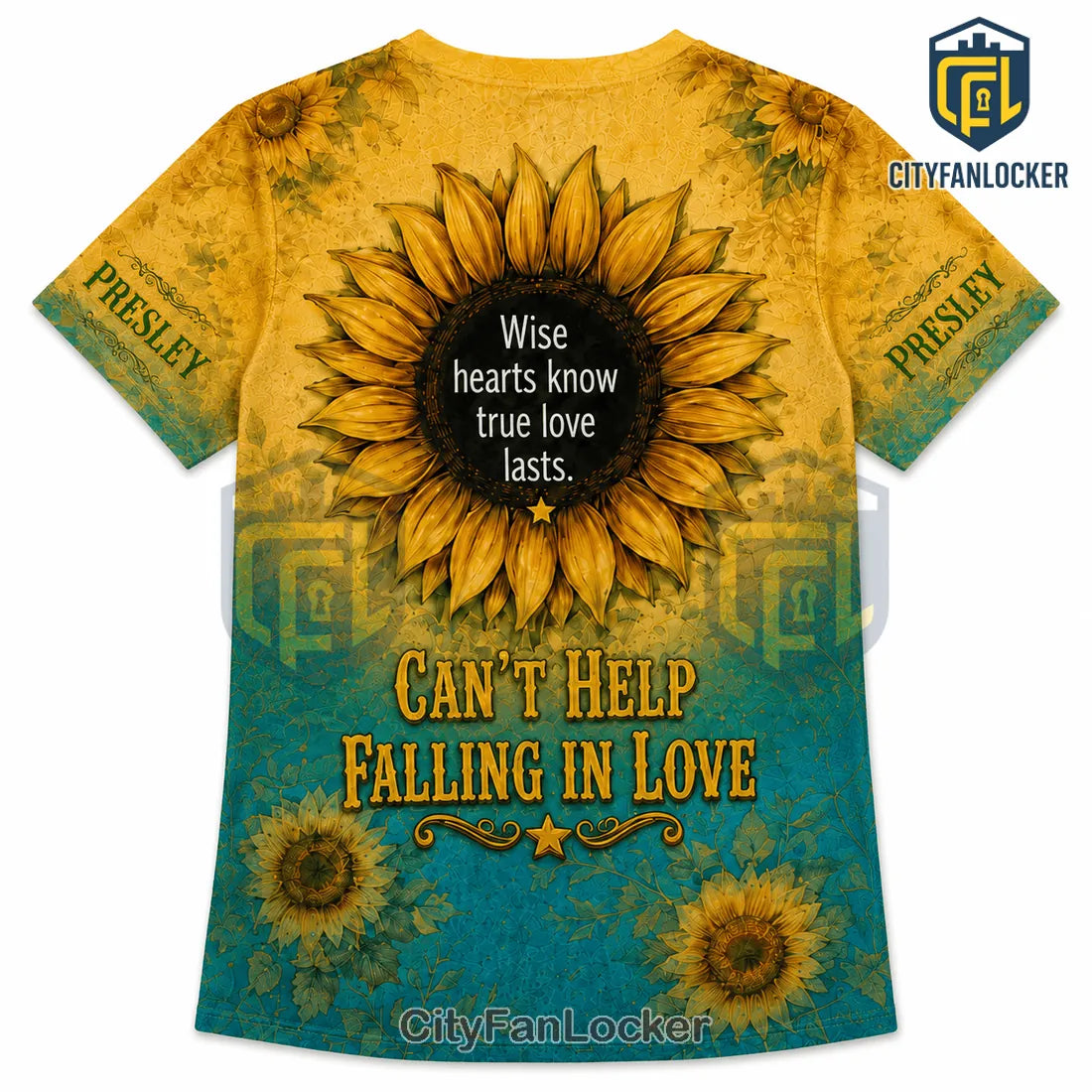 Elvis Presley Sunflower Yellow Turquoise V-Neck T-Shirt