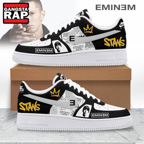 Eminem Stans Crown Logo Black & White Hip Hop Graphic Custom Air Force 1 Shoes, Music Air Force 1 Shoes