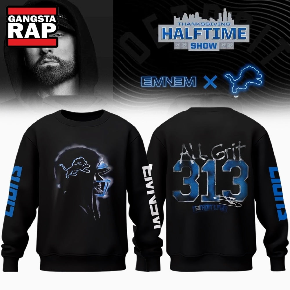 Eminem x Detroit Lions Signature 3D All Grit 313 Hoodie T-Shirt