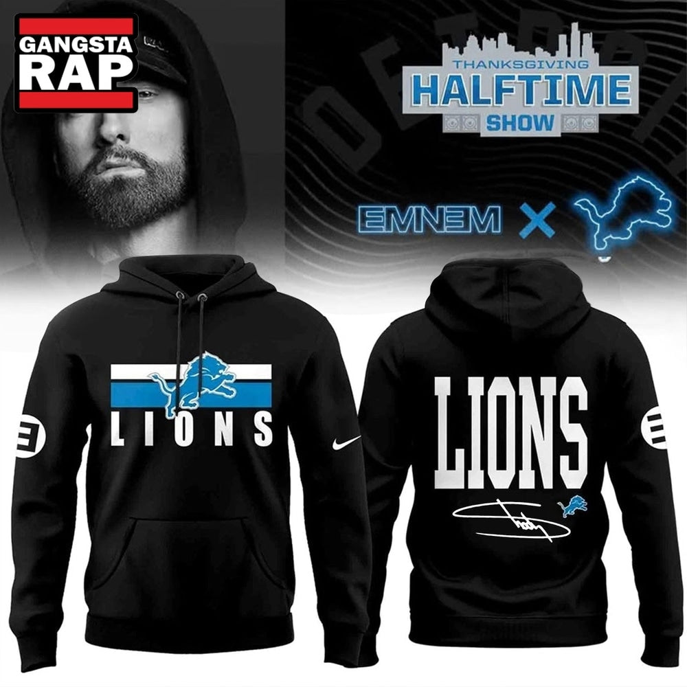 Eminem x Detroit Lions Signature Limited Edition Black Hoodie T-Shirt