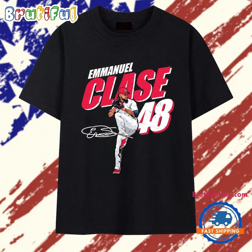 Emmanuel Clase 48 Cleveland Guardians Signature T Shirt