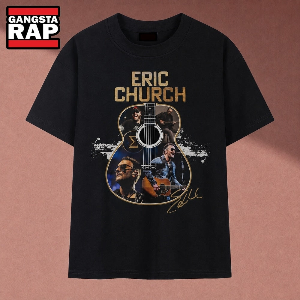 Eric Church Country Music Guitar Photo Collage Graphic T Shirt, Music 2D Shirt