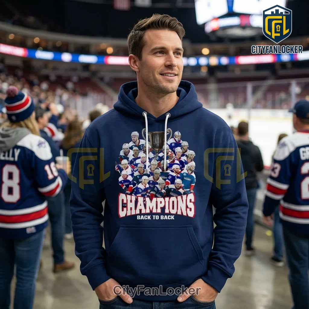 Evansville Thunderbolts 2026 Presidents Cup Back to Back Champions Navy Hoodie