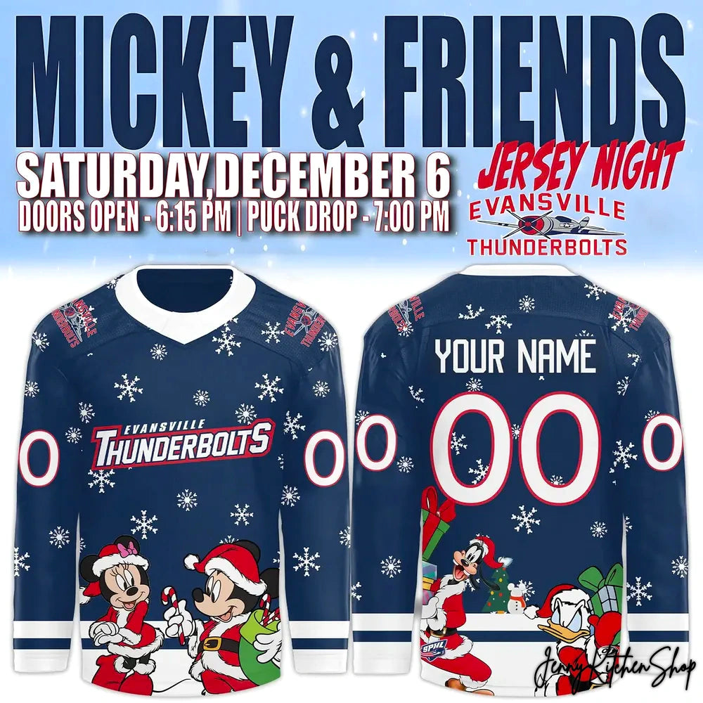 Evansville Thunderbolts x Mickey Merry Christmas 2025 Hockey Jersey