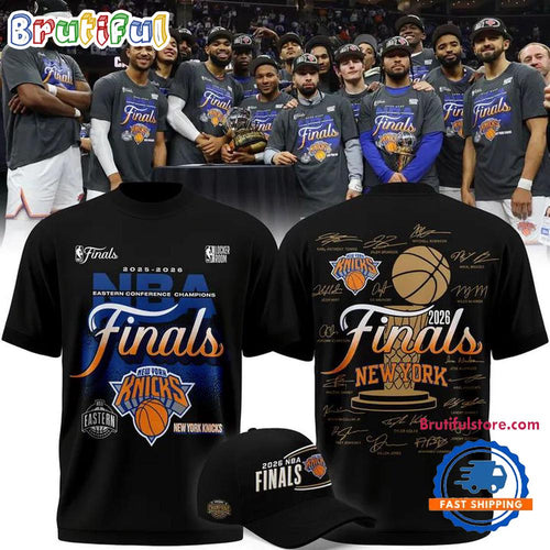 Exclusive New York Knicks 2026 Eastern Conference Champions Locker Room Team Signatures Winner 3D Shirt