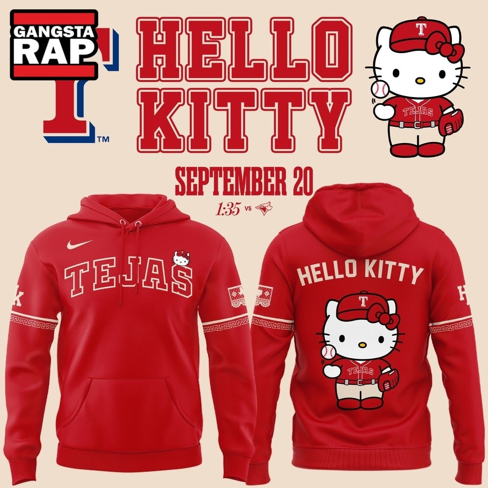 Exclusive Tejas City Connect Texas Rangers x Hello Kitty 2026 Hoodie T-Shirt