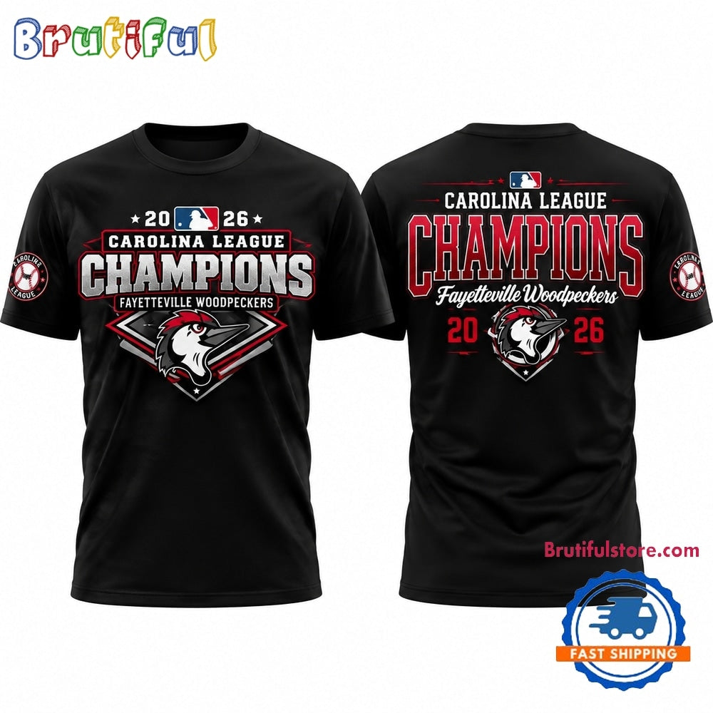 Fayetteville Woodpeckers 2026 Carolina League Champions Black T Shirt
