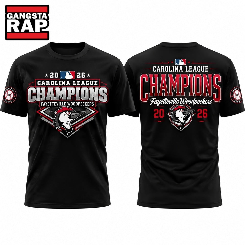 Fayetteville Woodpeckers 2026 Carolina League Champions Black T Shirt