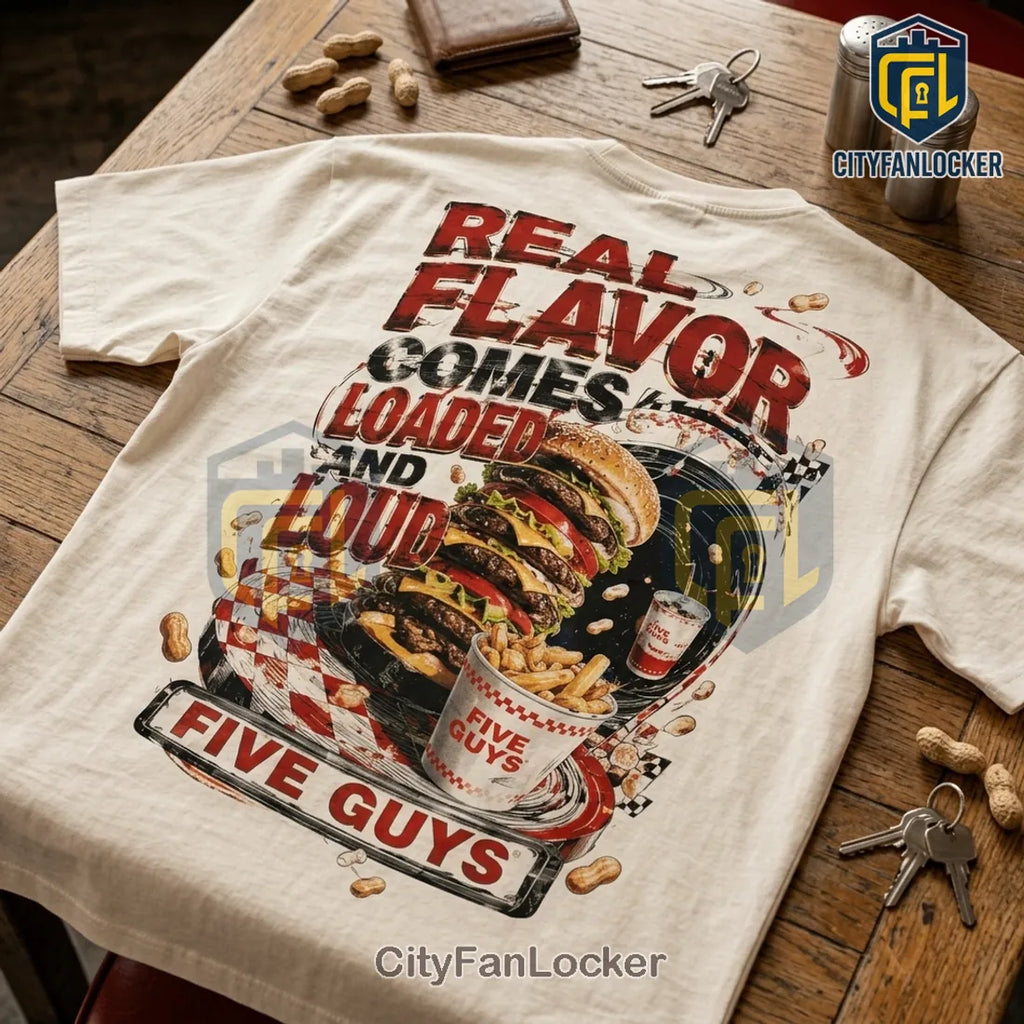 Five Guys Real Flavor Burger Fries Off-White T-Shirt