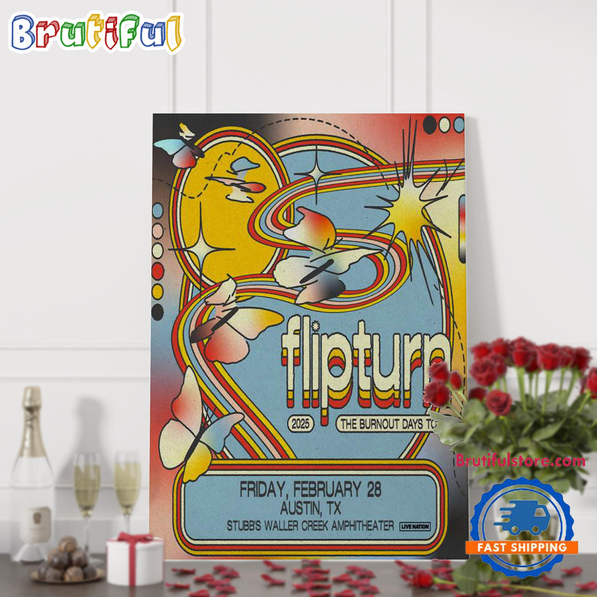 Flipturn Stubb’s Waller Creek Amphitheater Austin TX Feb 25 2025 Tour Poster Canvas Art
