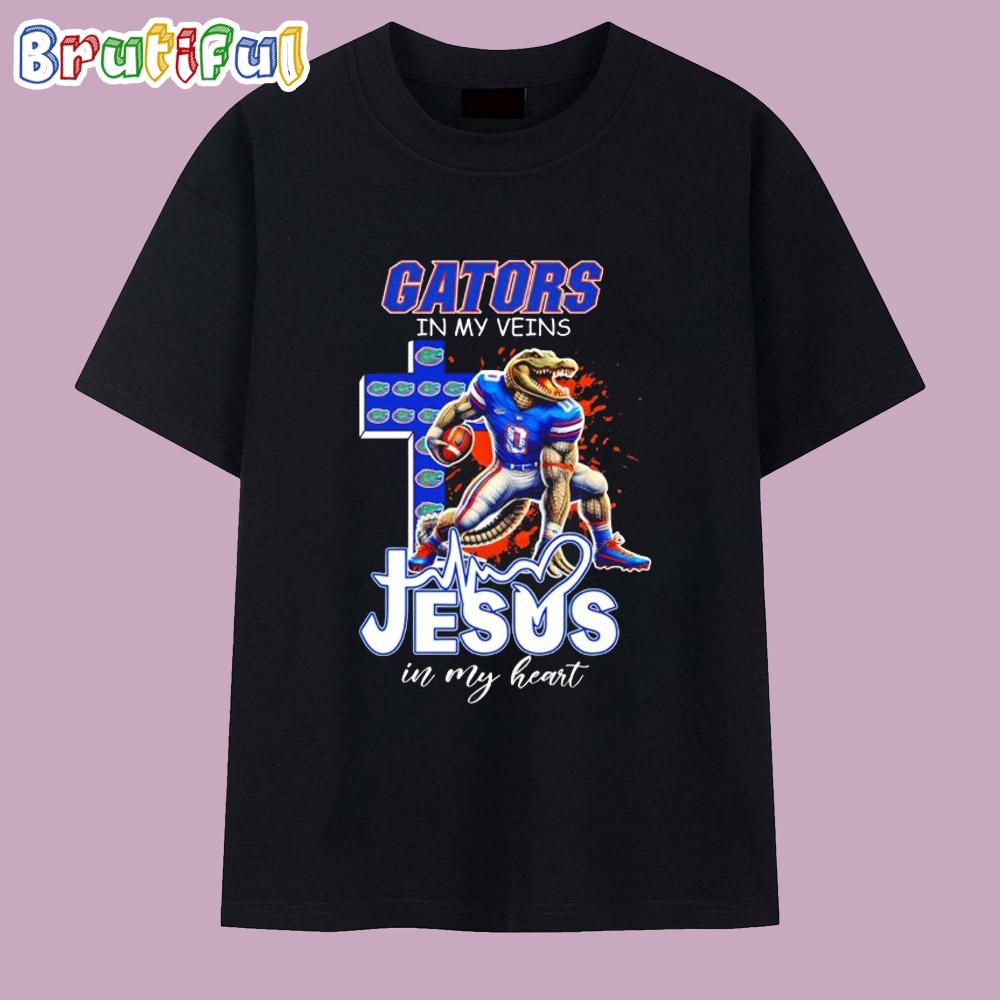 Florida Gators in My Veins Jesus in My Heart Cross Mascot T Shirt