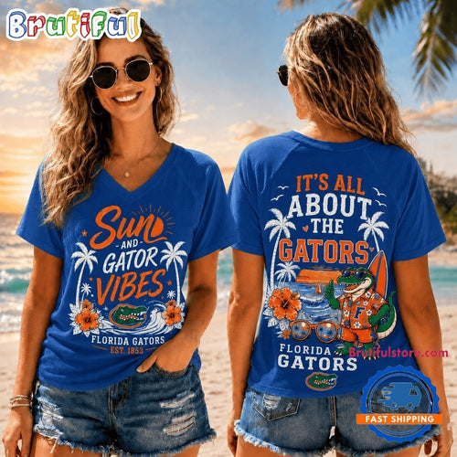 Florida Gators NCAA Sunset and Beach Vibes V neck T Shirt