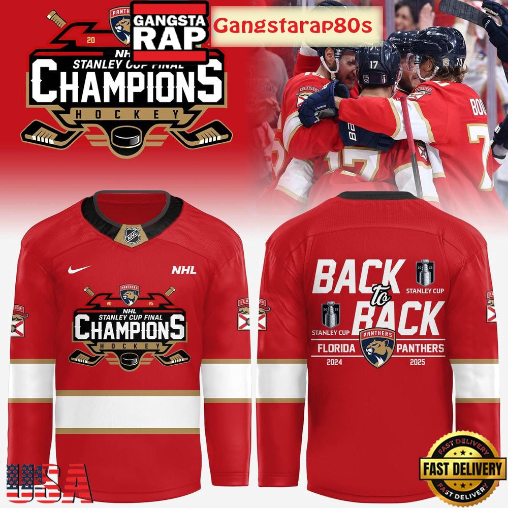 Florida Panthers 2025 Stanley Cup Champions Back To Back Hockey Jersey