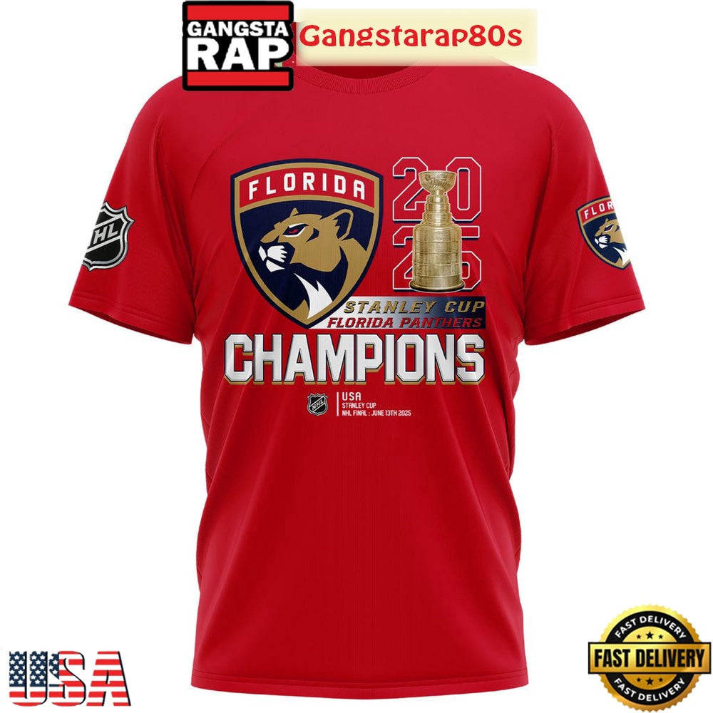 Florida Panthers Stanley Cup 2025 Champions All Over Print T-Shirt Hoodie