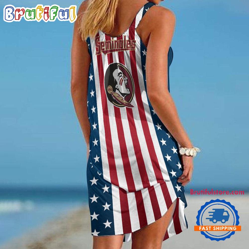 Florida State Seminoles In My Veins USA In My Heart Independence Day Women’s Summer Beach Sling Dress