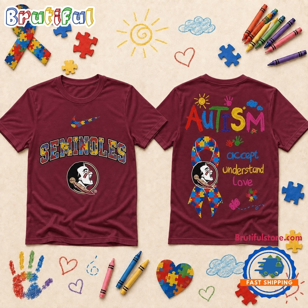Florida State Seminoles NCAA Autism Awareness Puzzle Ribbon T Shirt