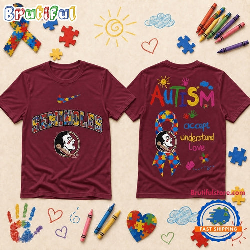 Florida State Seminoles NCAA Autism Awareness Puzzle Ribbon T Shirt