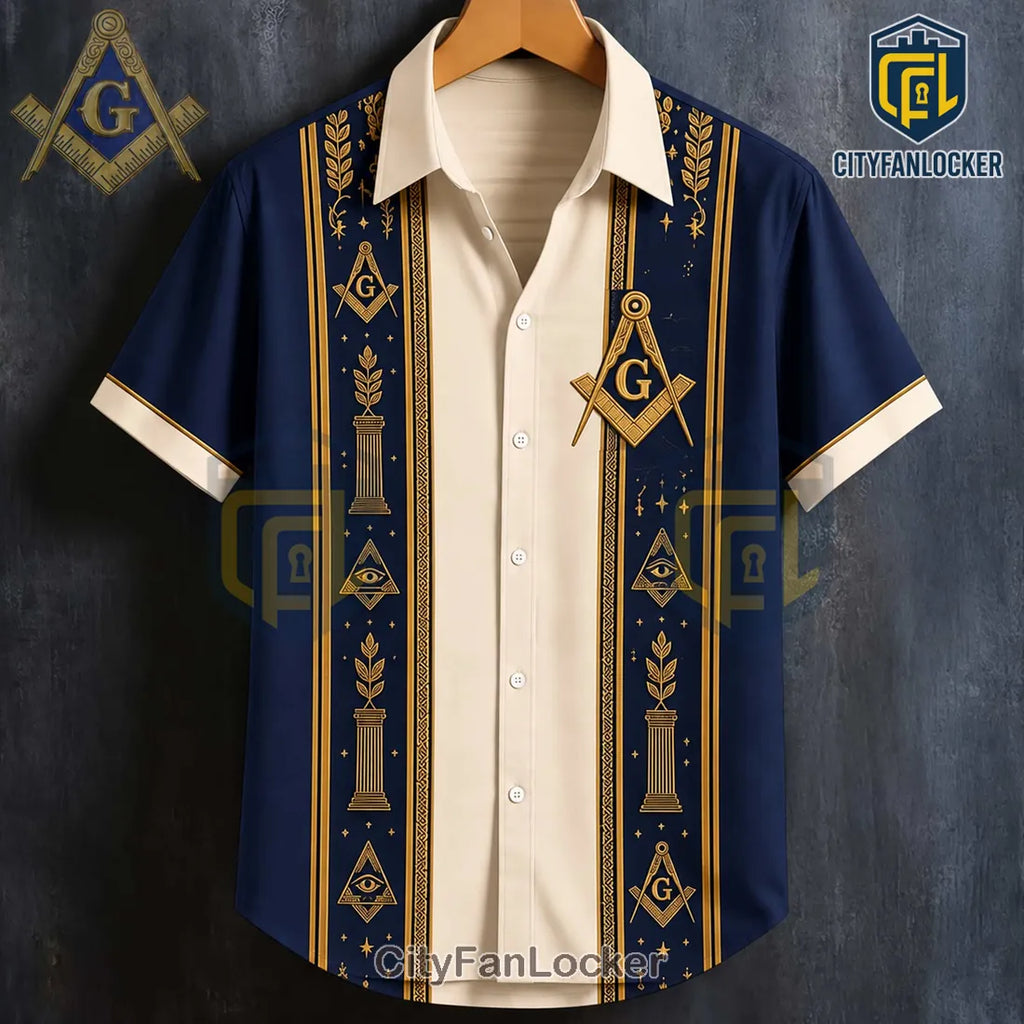 Freemason Symbol Gold Pattern Hawaiian Shirt