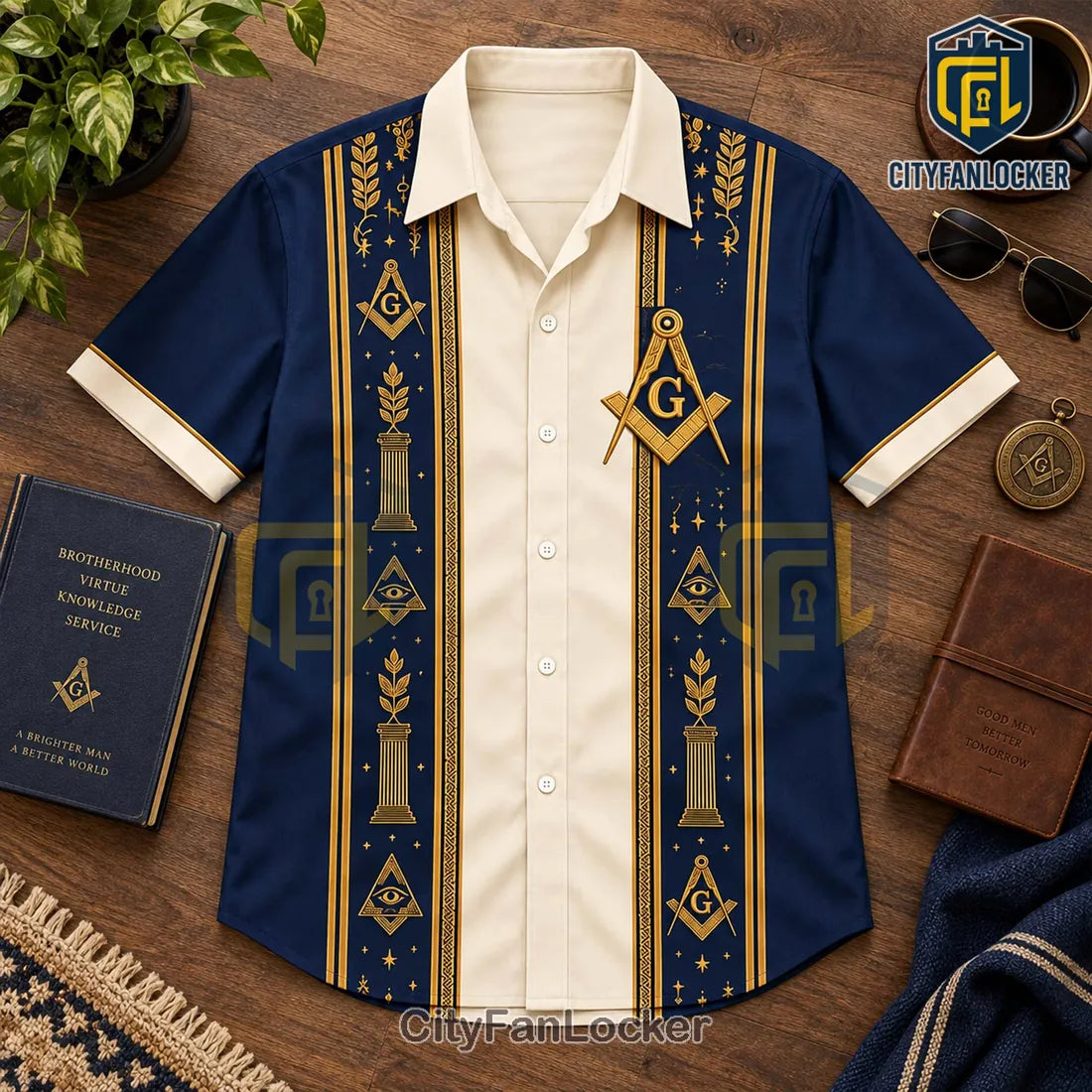 Freemason Symbol Gold Pattern Hawaiian Shirt