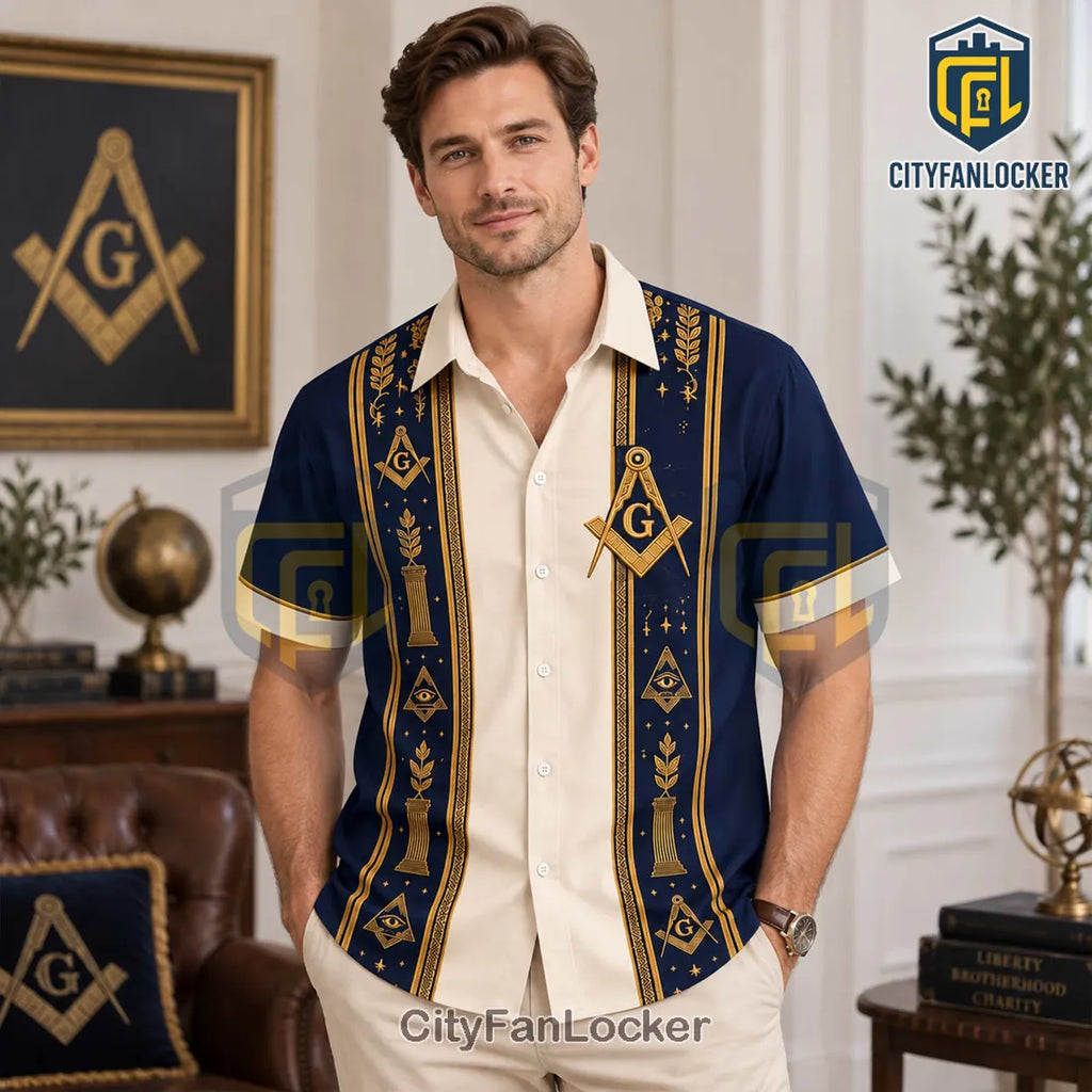 Freemason Symbol Gold Pattern Hawaiian Shirt