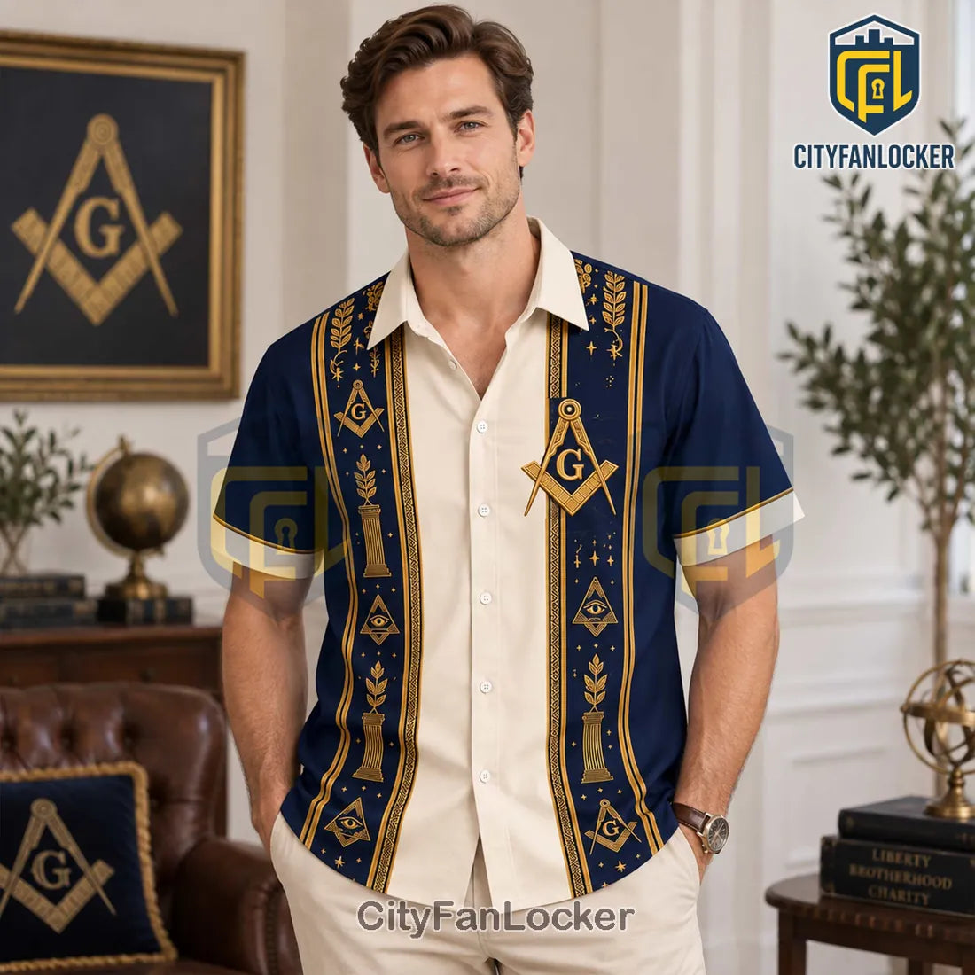 Freemason Symbol Gold Pattern Hawaiian Shirt
