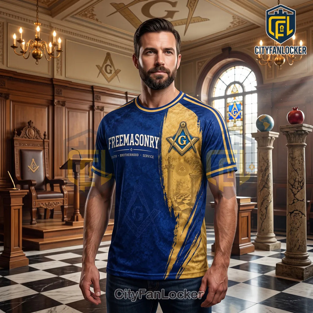 Freemasonry Blue and Gold Square and Compasses Shirt
