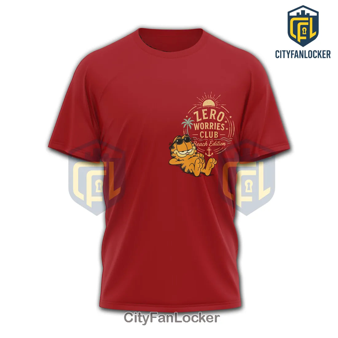 Garfield Zero Worries Club Beach Edition Red Shirt